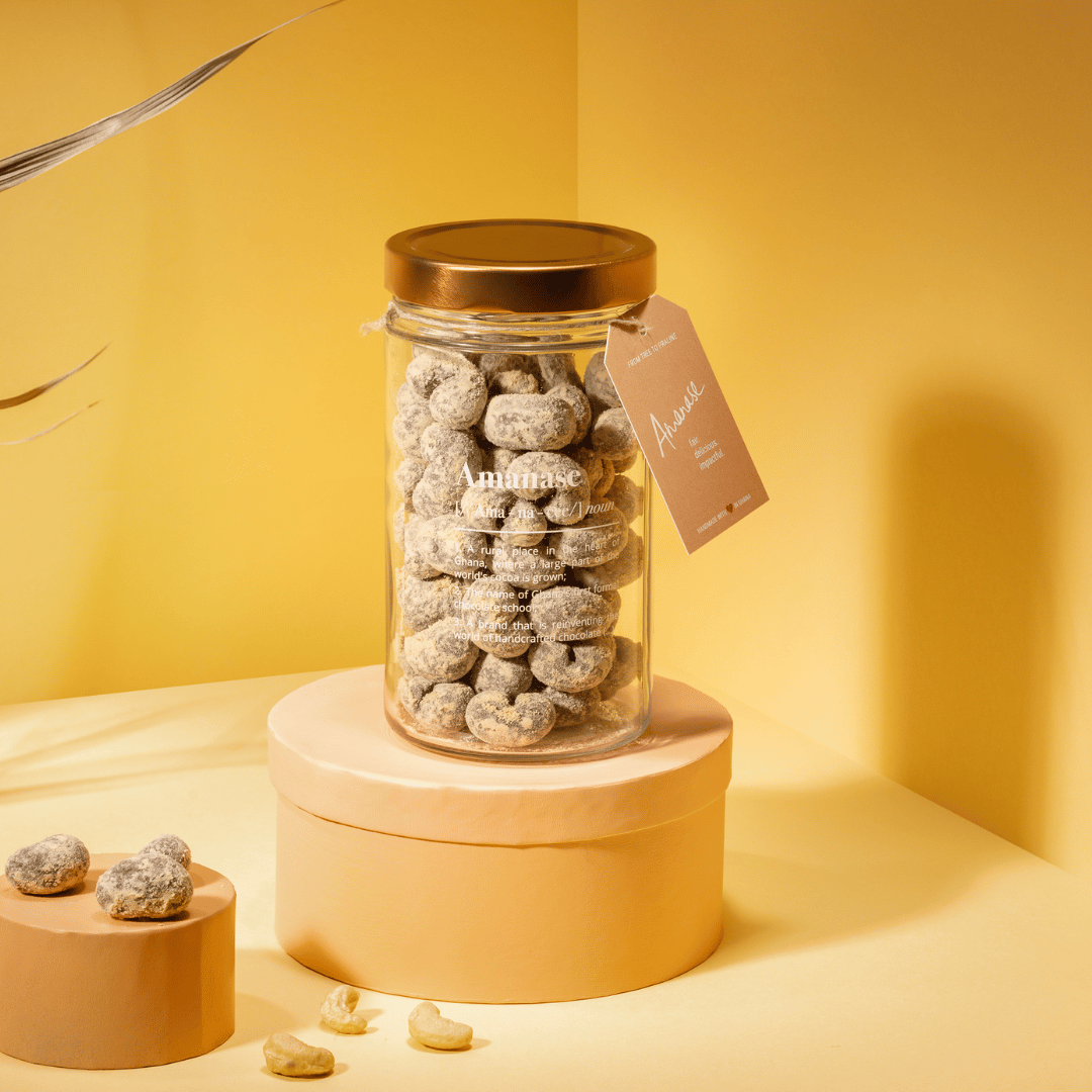 Amanase Schokolierte Cashews – Vegan Bio und Fair – Handgemacht in Afrika